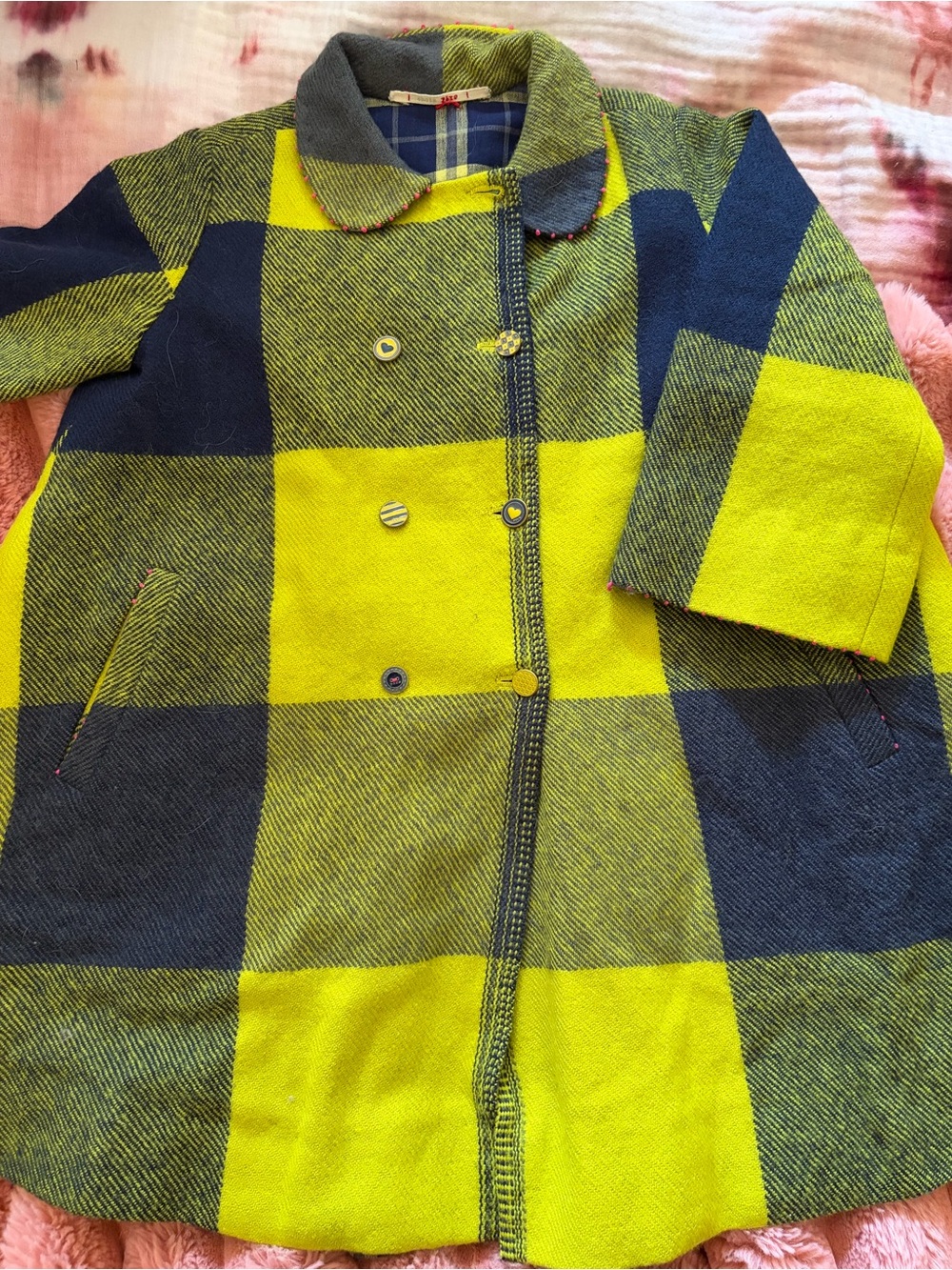 Girls Italian Wool Plaid Peacoat Like New Sz 5/6
